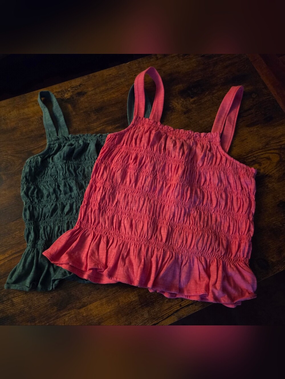 Two (2) Smocked Peplum Tank Tops  Green And Pink Sz XL Universal Thread